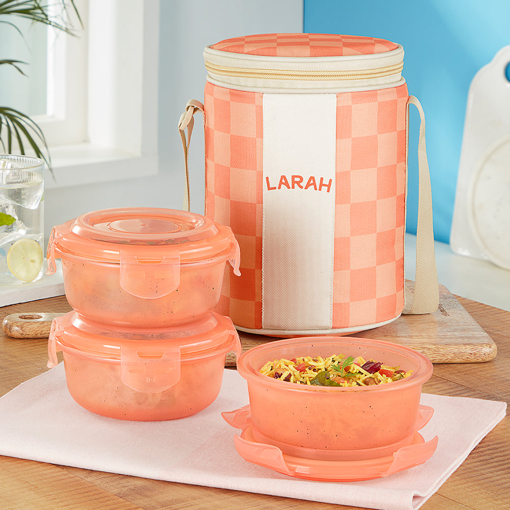 Borosil Larah Colormate Round Lunch Box, Pink Set of 3, 400ml