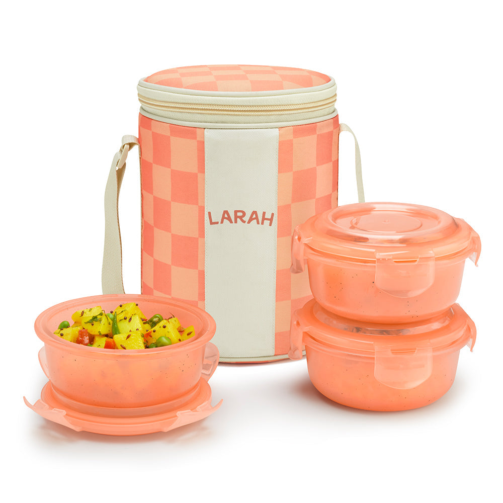Borosil Larah Colormate Round Lunch Box, Pink Set of 3, 400ml