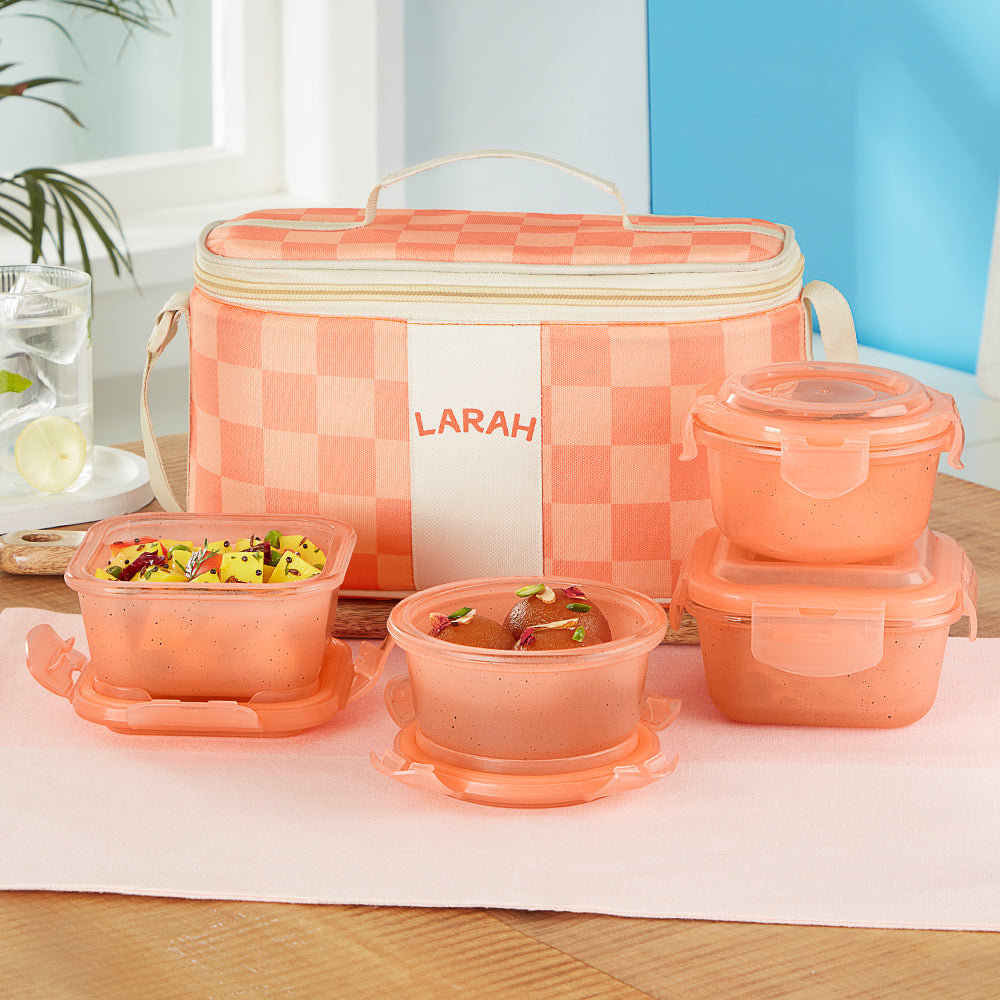 Borosil Larah Colormate Universal Lunch Box, Pink Set of 4, 320ml x 2+240ml x 2
