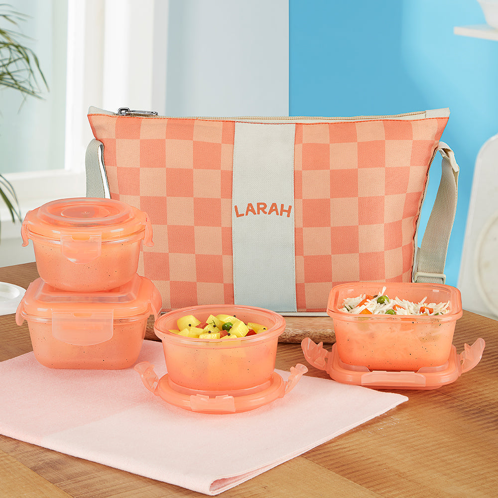Borosil Larah Colormate Daisy Universal Lunch Box, Set of 4, 320ml x 2+240ml x 2