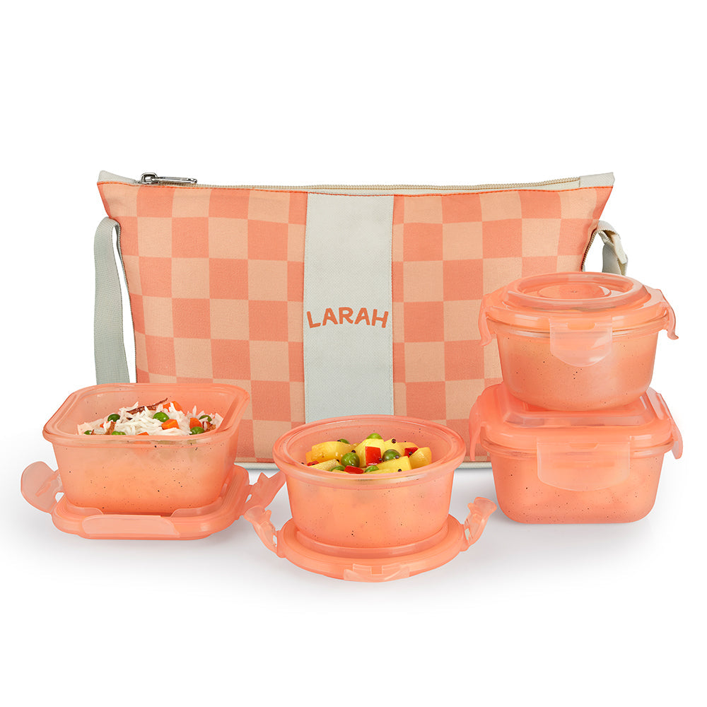 Borosil Larah Colormate Daisy Universal Lunch Box, Set of 4, 320ml x 2+240ml x 2