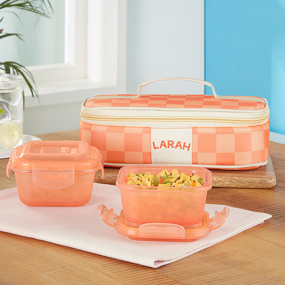 Borosil Larah Colormate Square Lunch Box, Pink, Set of 2, 320ml