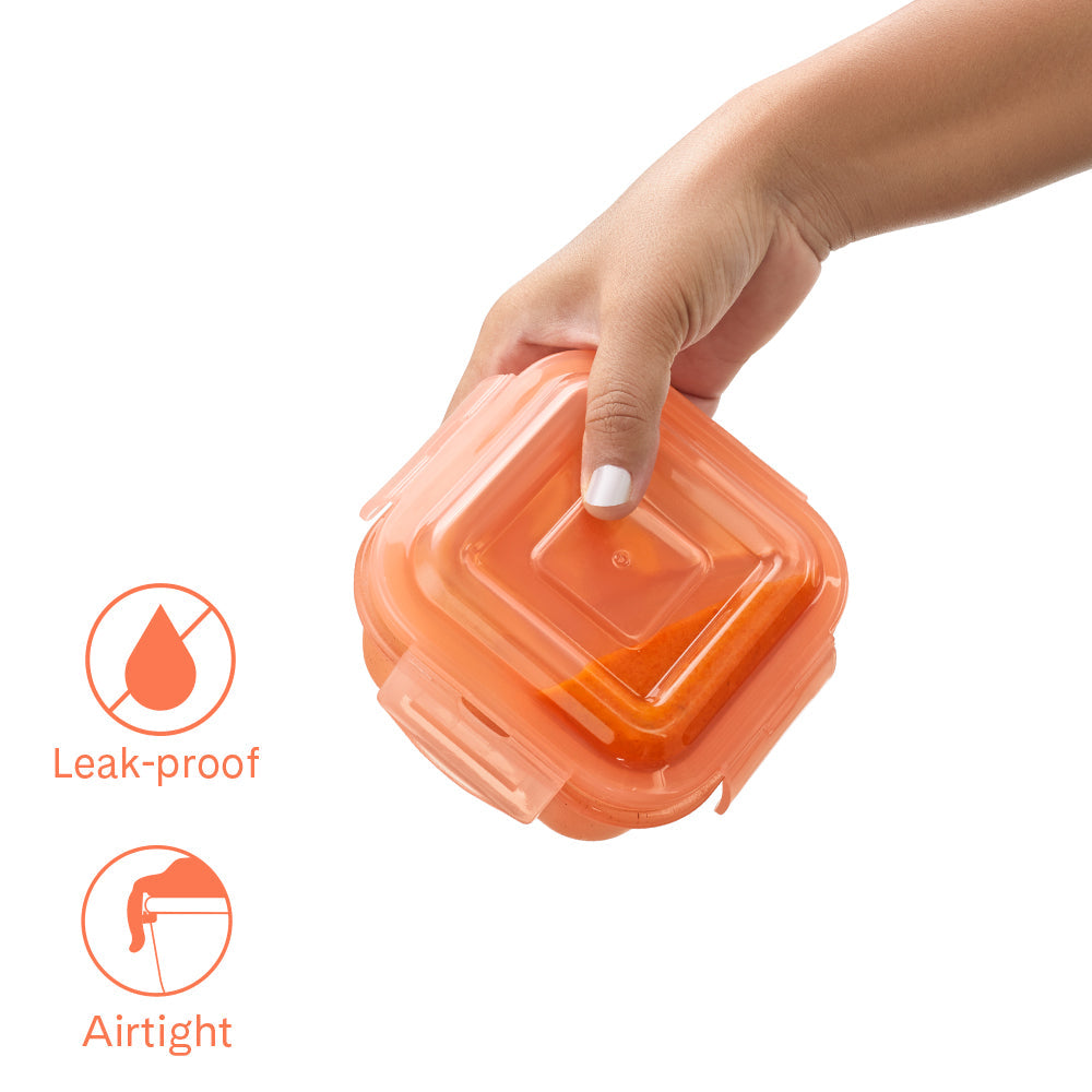 Borosil Larah Colormate Square Lunch Box, Pink, Set of 2, 320ml