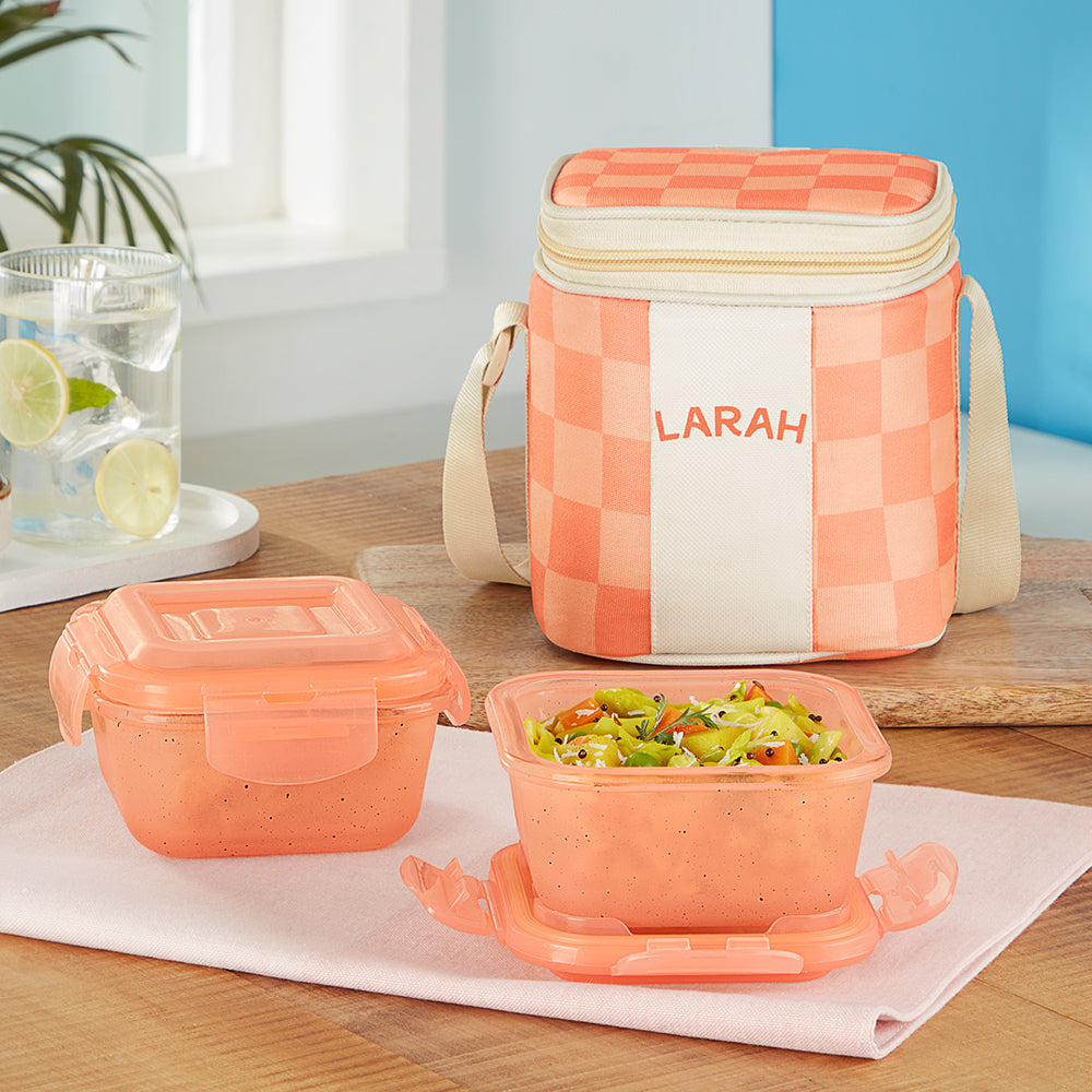 Larah Colormate Square Lunch Box, Pink, Set of 2, 320ml