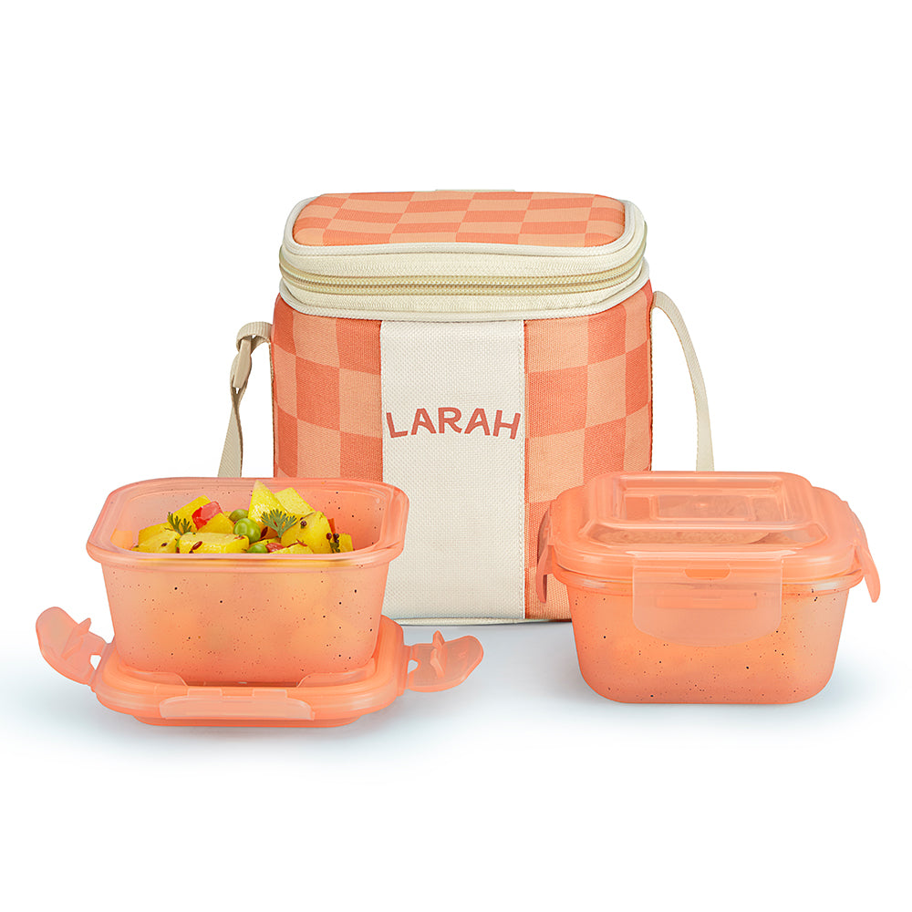 Larah Colormate Square Lunch Box, Pink, Set of 2, 320ml