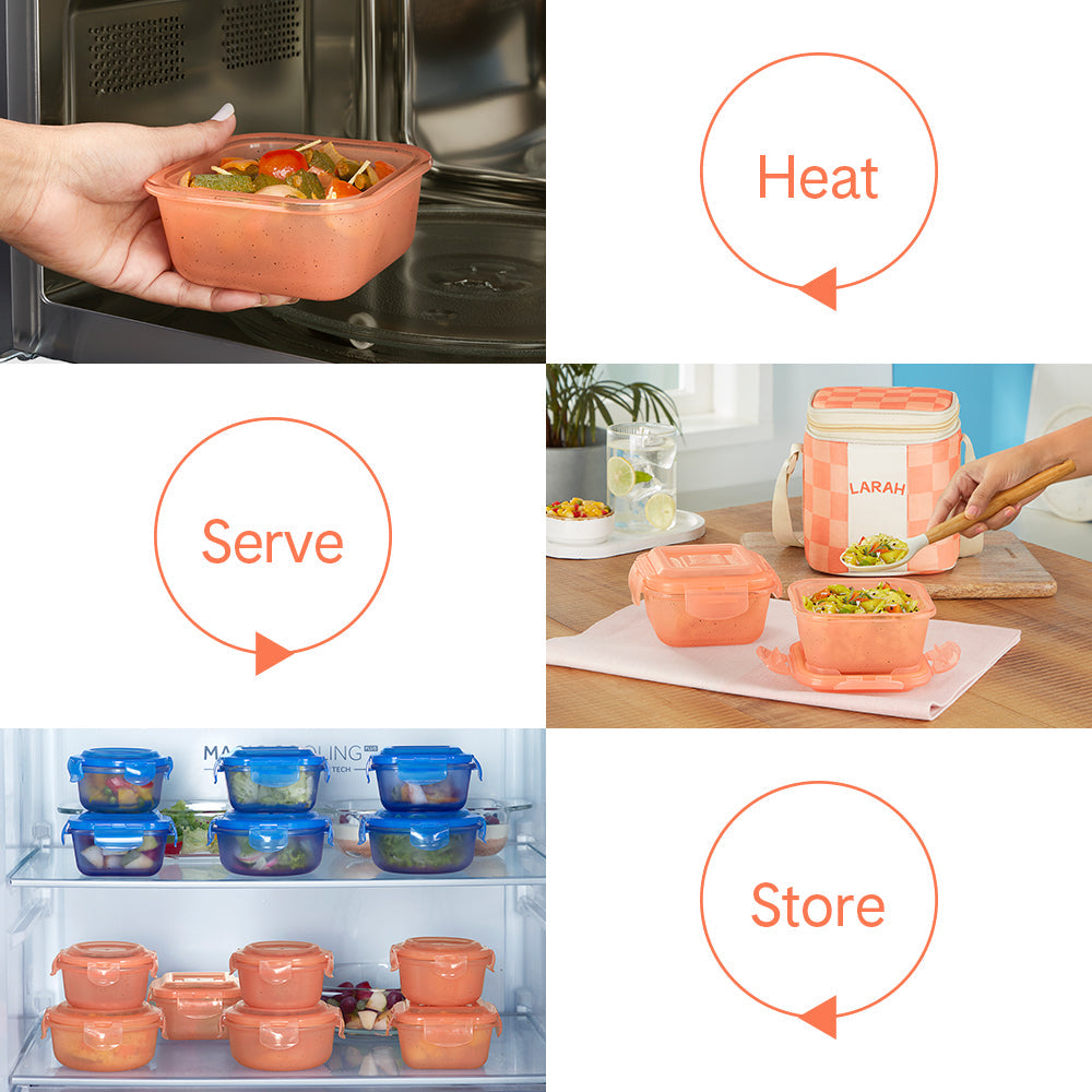 Larah Colormate Square Lunch Box, Pink, Set of 2, 320ml