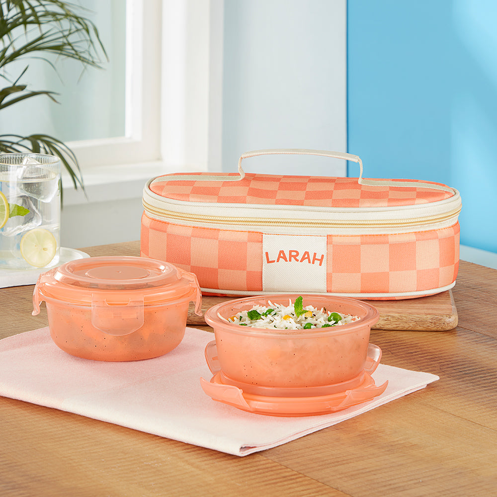 Borosil Larah Colormate Round Lunch Box, Pink Set of 2, 400ml