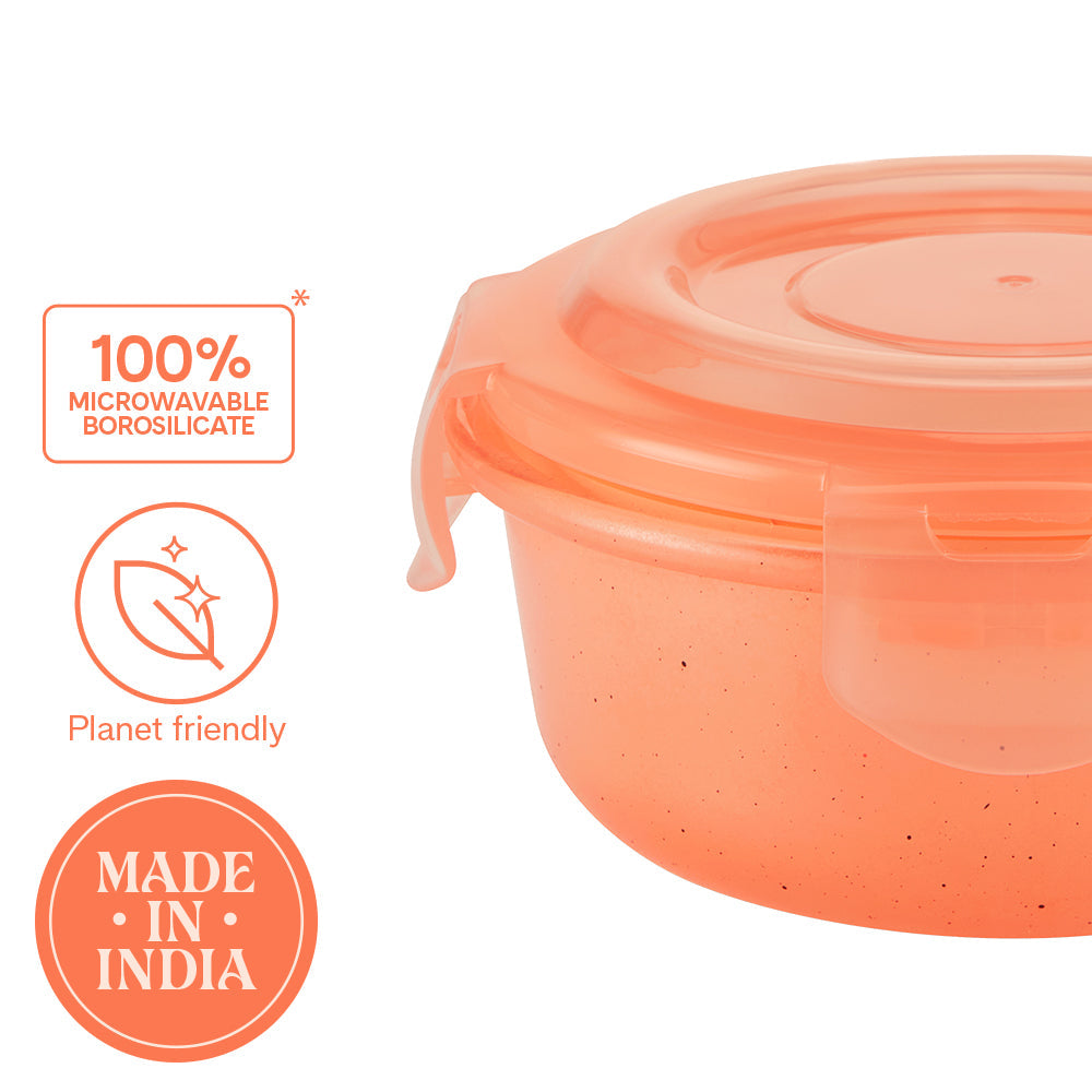 Borosil Larah Colormate Round Lunch Box, Pink Set of 2, 400ml