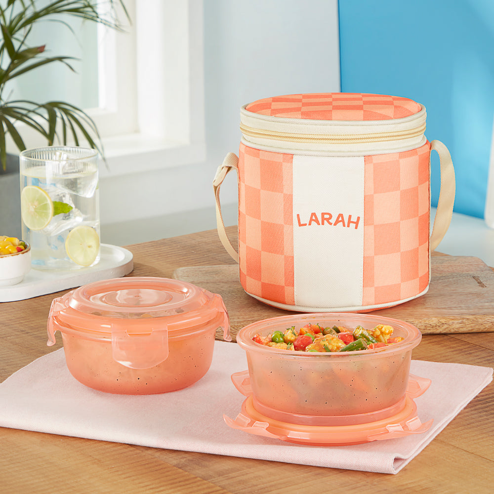 Borosil Larah Colormate Round Lunch Box, Pink Set of 2, 400ml