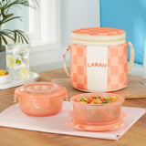Borosil Larah Colormate Round Lunch Box, Pink Set of 2, 400ml