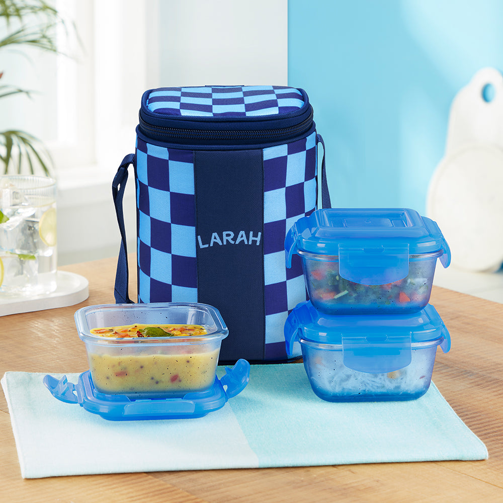 Borosil Larah Colormate Square Lunch Box, Blue Set of 2, 320ml