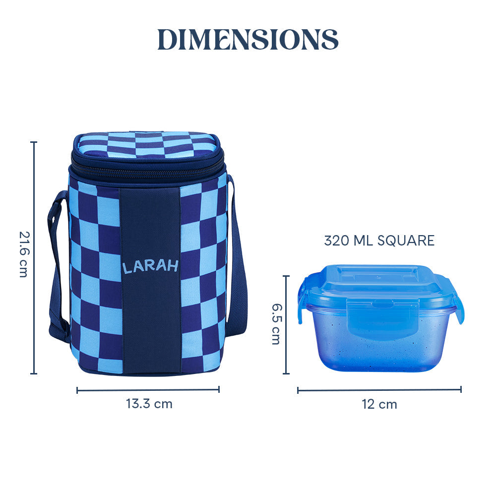 Borosil Larah Colormate Square Lunch Box, Blue Set of 2, 320ml