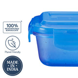 Borosil Larah Colormate Square Lunch Box, Blue Set of 2, 320ml