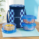 Borosil Larah Colormate Round Lunch Box, Blue Set of 3, 400ml