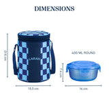 Borosil Larah Colormate Round Lunch Box, Blue Set of 3, 400ml