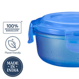 Borosil Larah Colormate Round Lunch Box, Blue Set of 3, 400ml