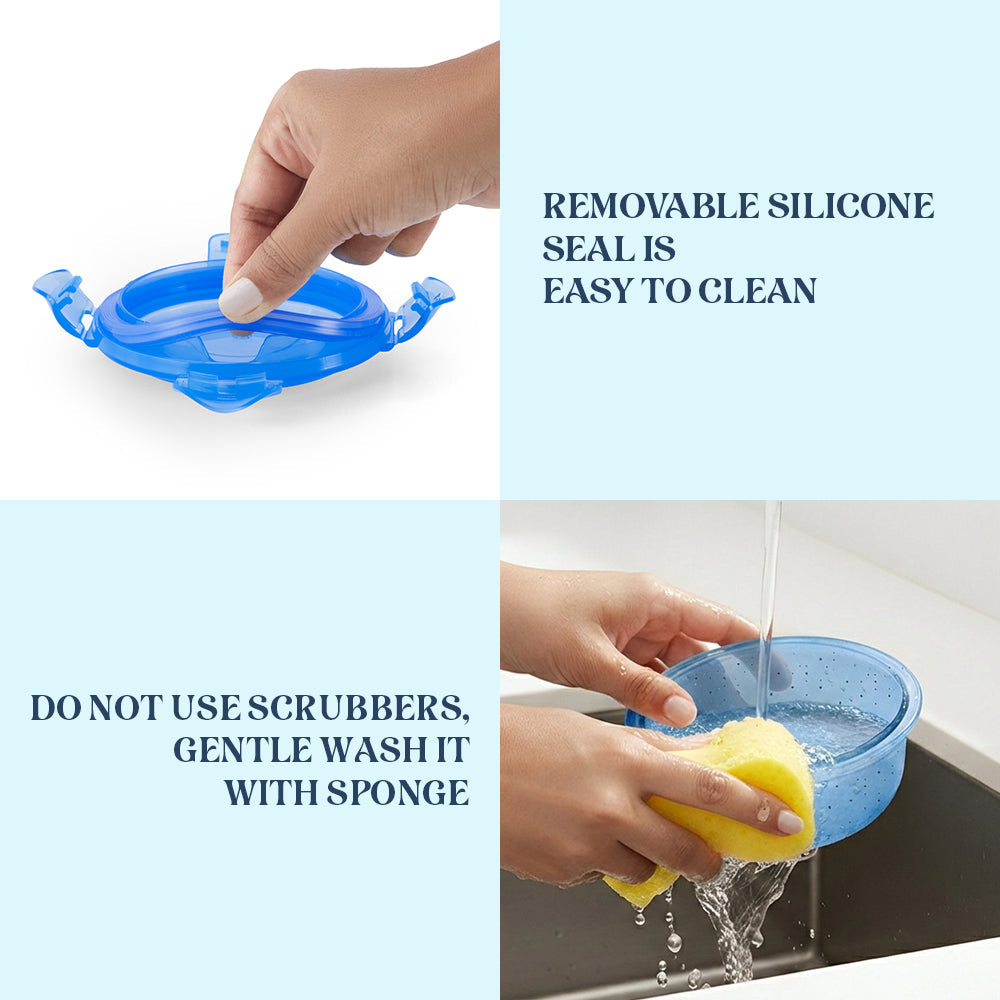 Borosil Larah Colormate Round Lunch Box, Blue Set of 3, 400ml