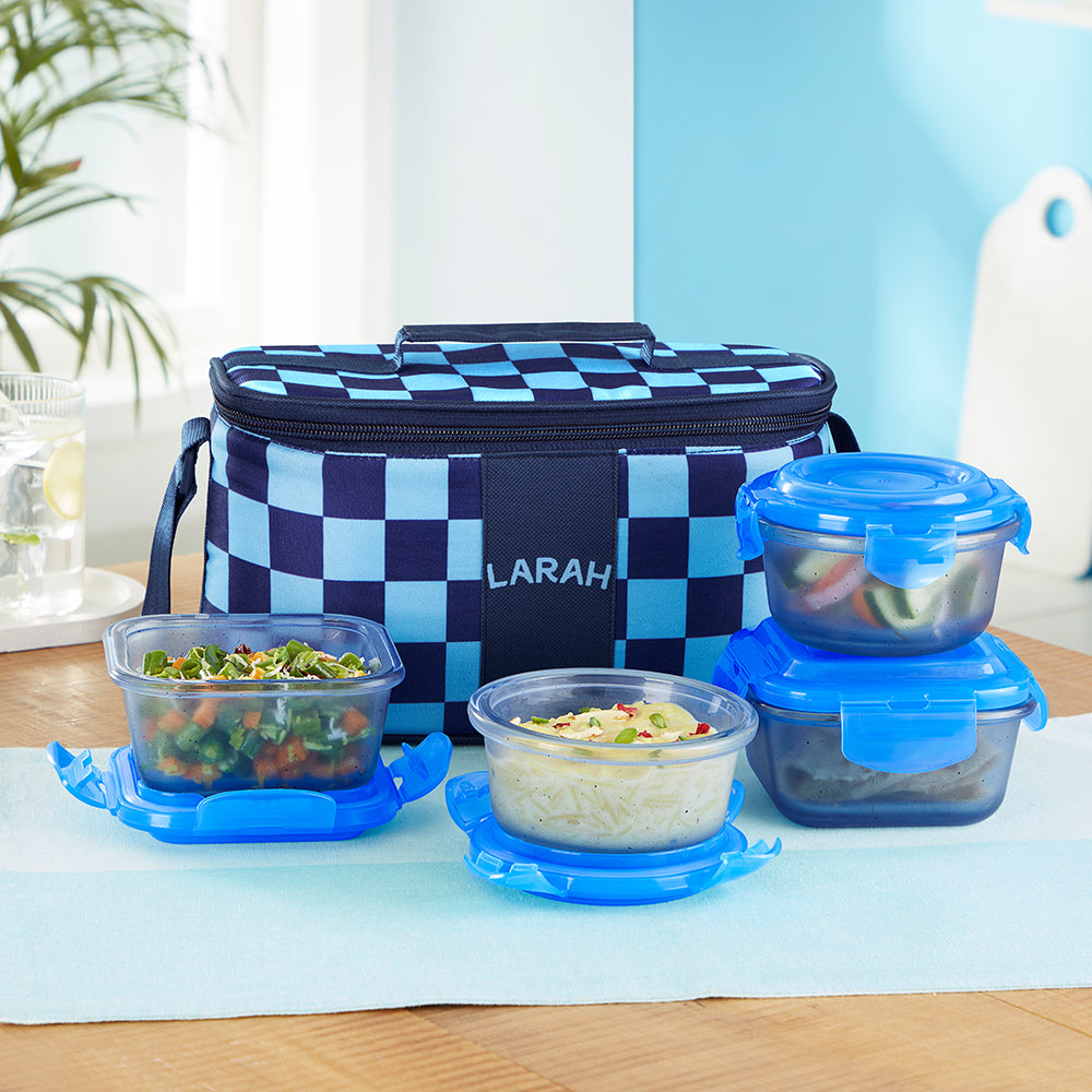 Borosil Larah Colormate Universal Lunch Box, Blue, Set of 4, 320ml x 2+240ml x 2