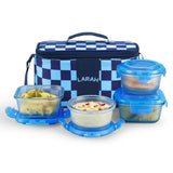 Borosil Larah Colormate Universal Lunch Box, Blue, Set of 4, 320ml x 2+240ml x 2