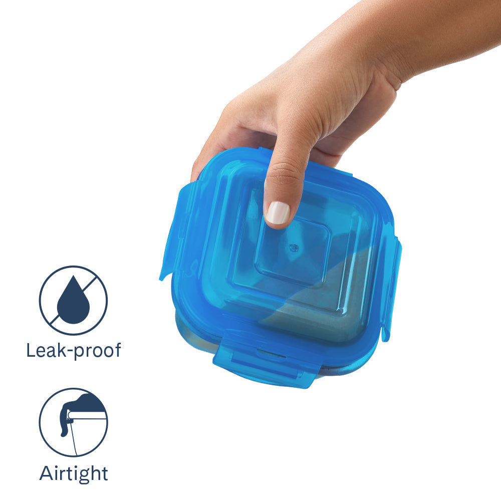 Borosil Larah Colormate Universal Lunch Box, Blue, Set of 4, 320ml x 2+240ml x 2
