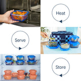 Borosil Larah Colormate Universal Lunch Box, Blue, Set of 4, 320ml x 2+240ml x 2