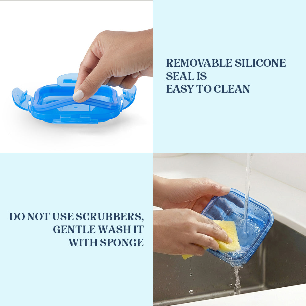 Borosil Larah Colormate Universal Lunch Box, Blue, Set of 4, 320ml x 2+240ml x 2