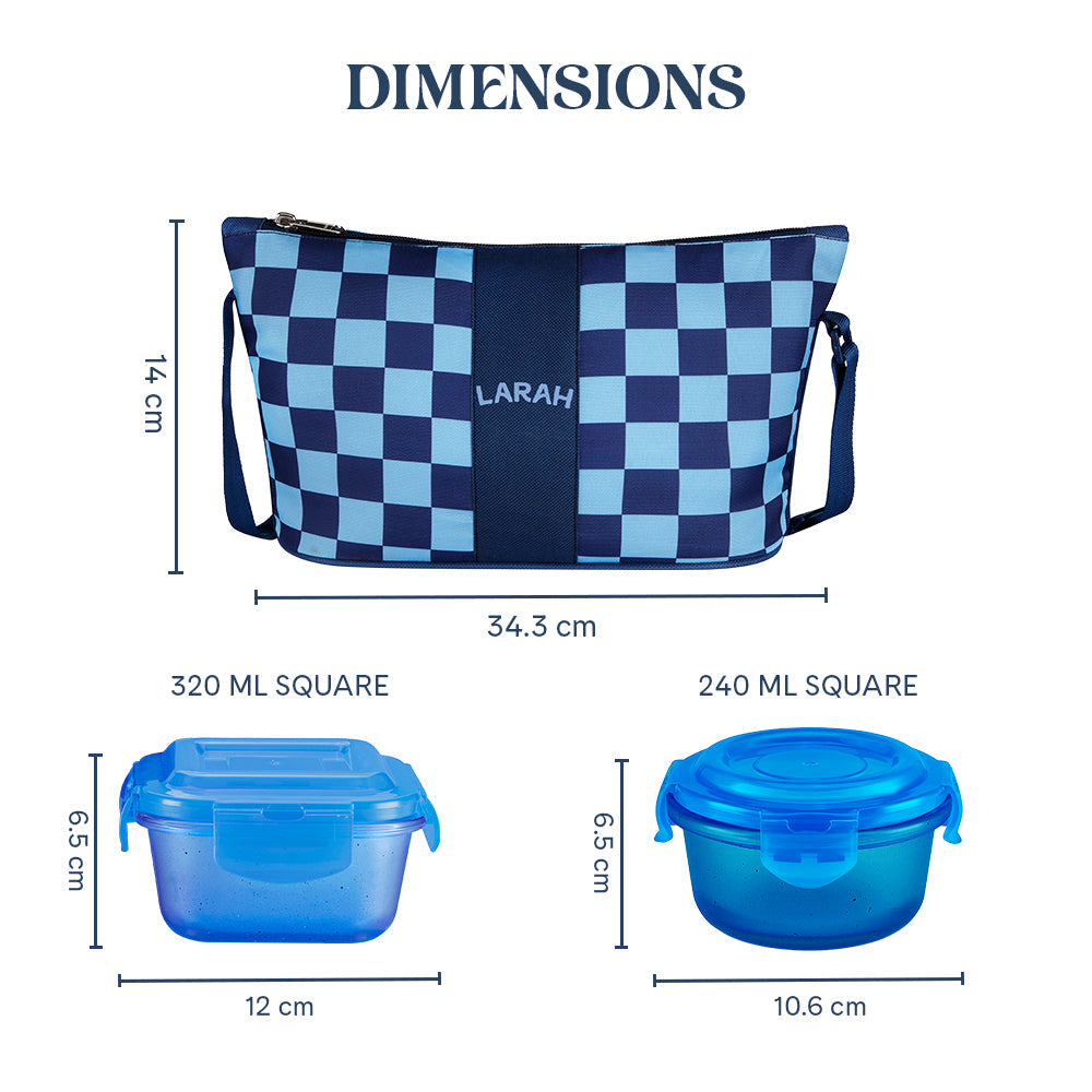 Borosil Larah Colormate Daisy Universal Lunch Box, Blue Set of 4, 320ml x 2+240ml x 2