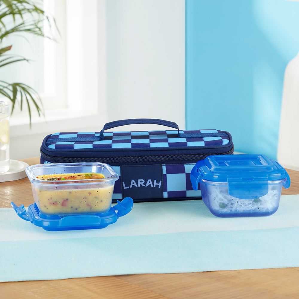 Borosil Larah Colormate Square Lunch Box, Blue, Set of 2, 320ml