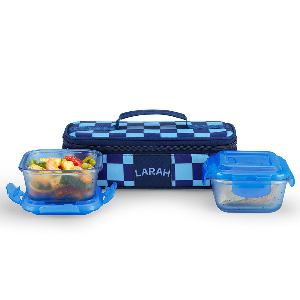 Borosil Larah Colormate Square Lunch Box, Blue, Set of 2, 320ml