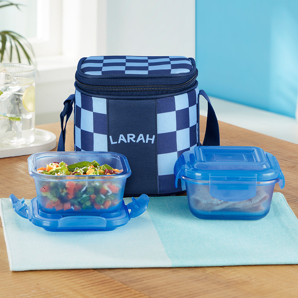 Borosil Larah Colormate Square Lunch Box, Blue, Set of 2, 320ml