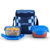 Borosil Larah Colormate Square Lunch Box, Blue, Set of 2, 320ml