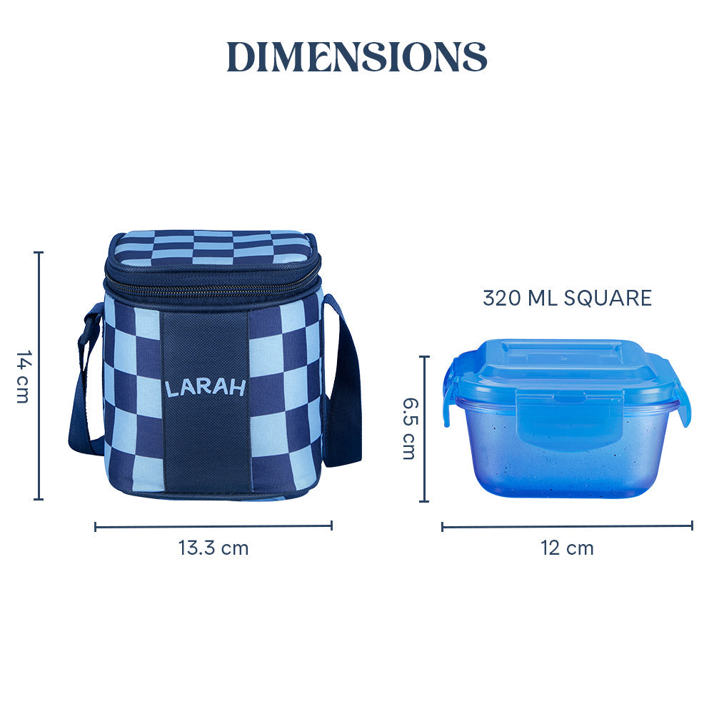 Borosil Larah Colormate Square Lunch Box, Blue, Set of 2, 320ml