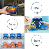 Borosil Larah Colormate Square Lunch Box, Blue, Set of 2, 320ml