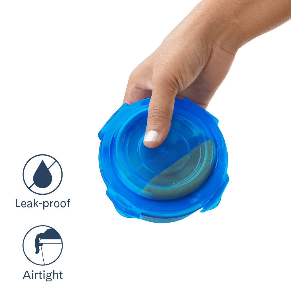 Larah Colormate Round Lunch Box, Blue, Set of 2, 400ml