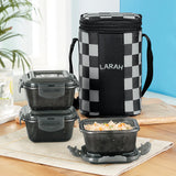 Larah Colormate Square Lunch Box, Black Set of 3, 320ml