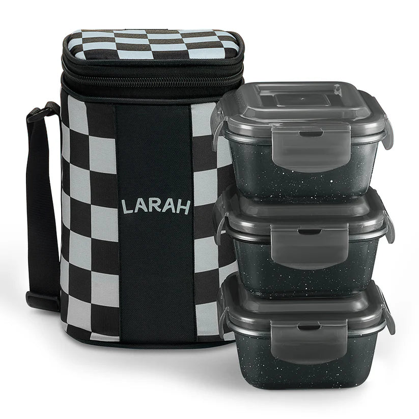 Larah Colormate Square Lunch Box, Black Set of 3, 320ml