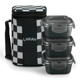 Larah Colormate Square Lunch Box, Black Set of 3, 320ml