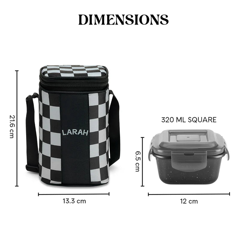 Larah Colormate Square Lunch Box, Black Set of 3, 320ml