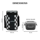 Larah Colormate Square Lunch Box, Black Set of 3, 320ml