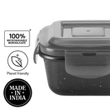Larah Colormate Square Lunch Box, Black Set of 3, 320ml