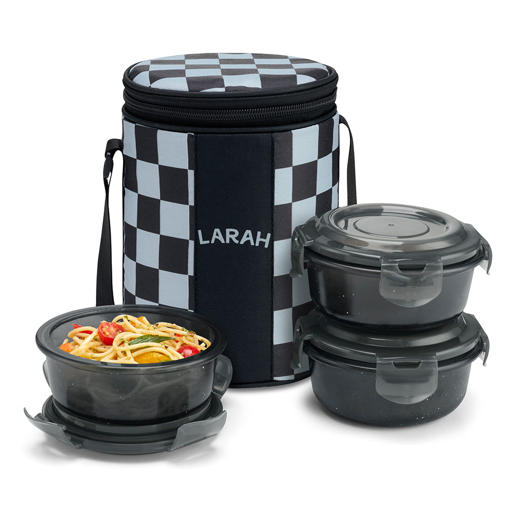Borosil Larah Colormate Round Lunch Box, Black Set of 3, 400ml