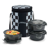 Borosil Larah Colormate Round Lunch Box, Black Set of 3, 400ml