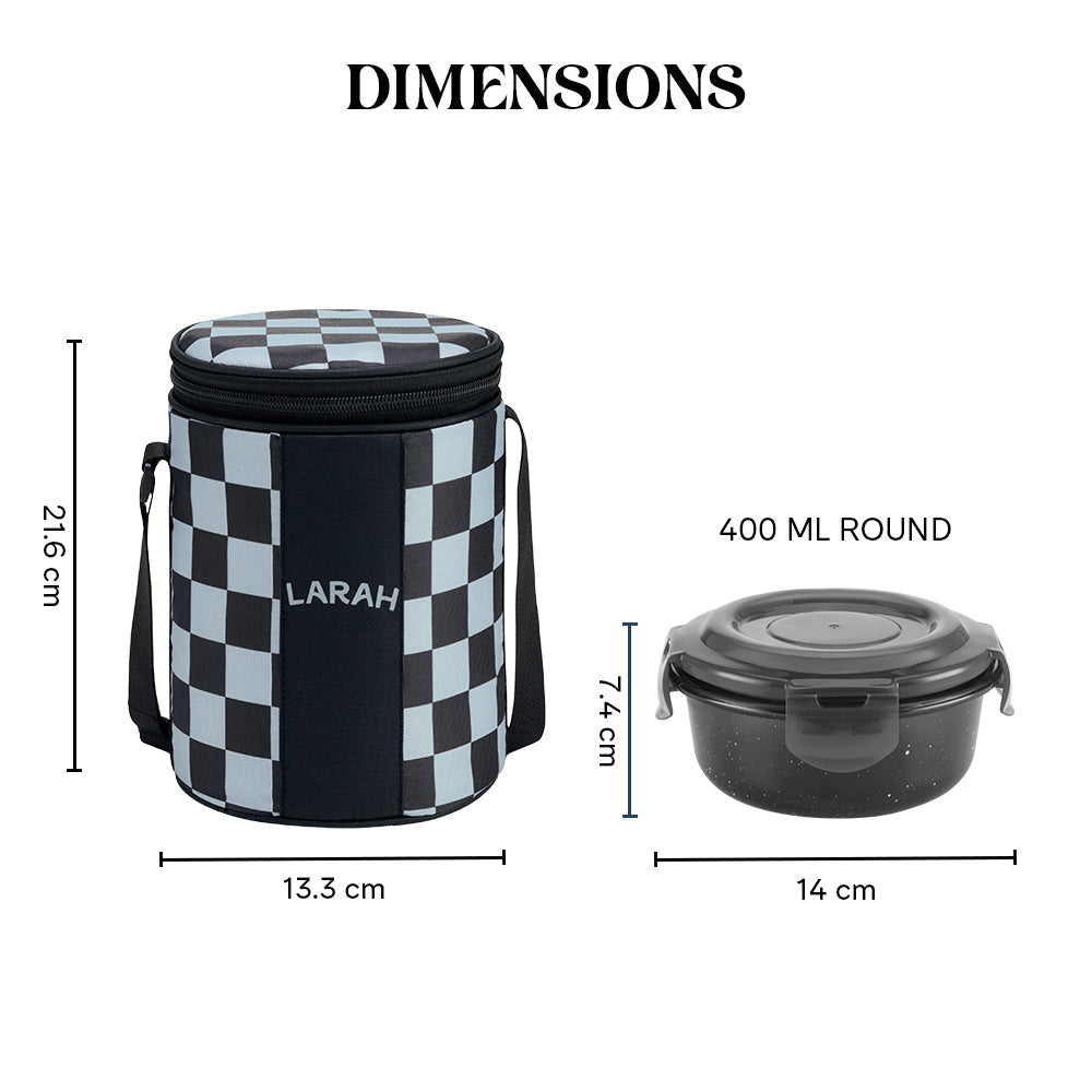 Borosil Larah Colormate Round Lunch Box, Black Set of 3, 400ml