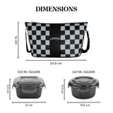 Borosil Larah Colormate Daisy Universal Lunch Box, Black Set of 4, 320ml x 2 + 240ml x 2