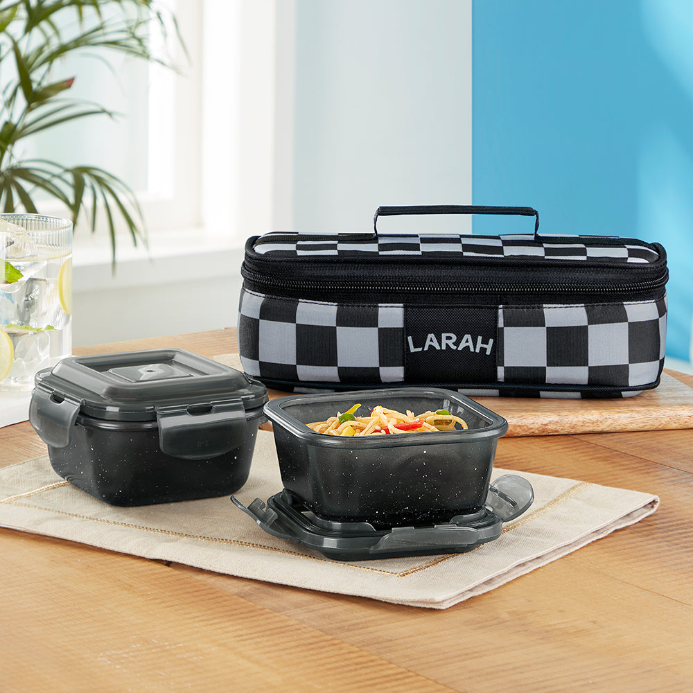 Borosil Larah Colormate Square Lunch Box, Black ,Set of 2, 320ml