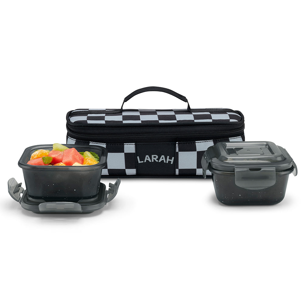 Borosil Larah Colormate Square Lunch Box, Black ,Set of 2, 320ml