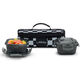 Borosil Larah Colormate Square Lunch Box, Black ,Set of 2, 320ml