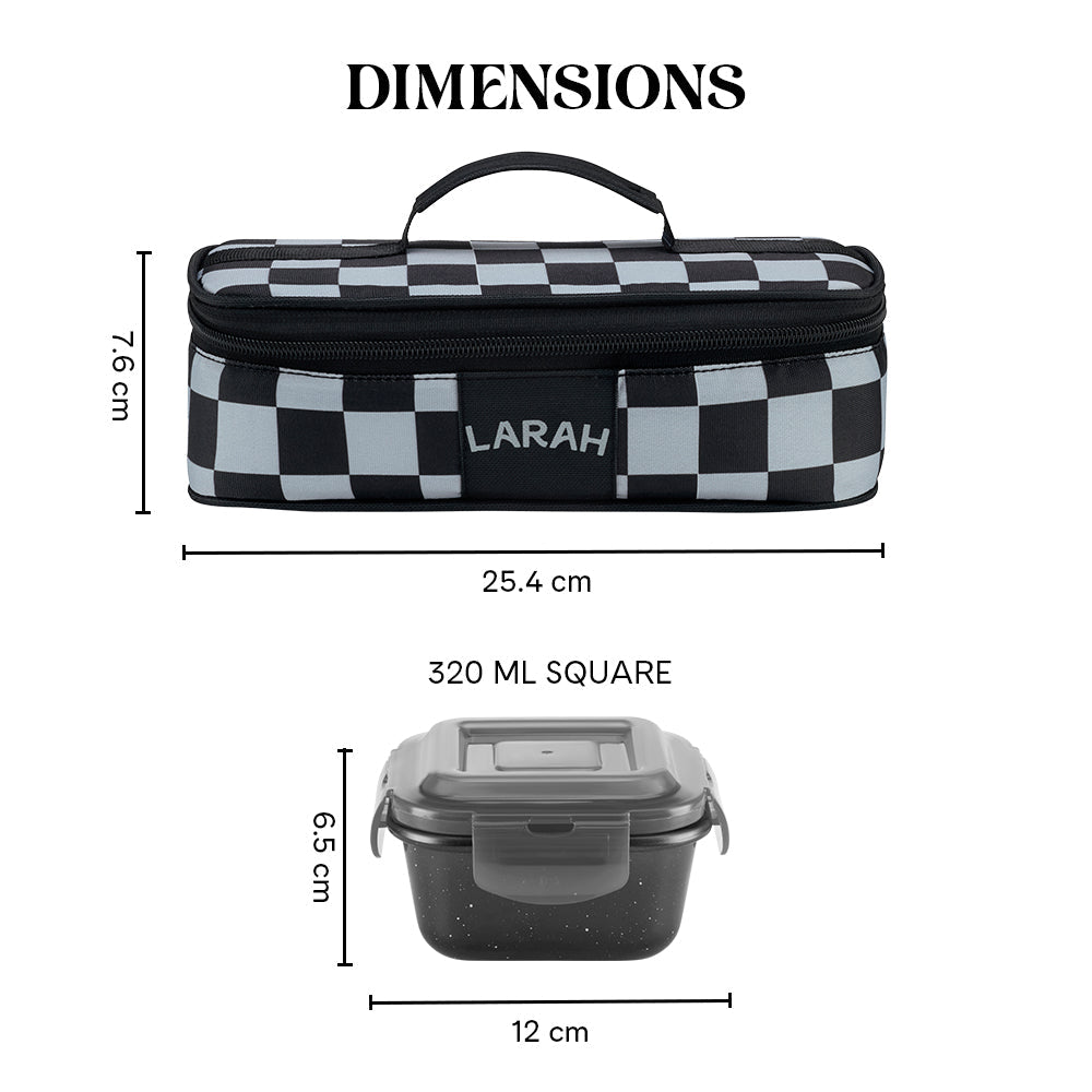 Borosil Larah Colormate Square Lunch Box, Black ,Set of 2, 320ml