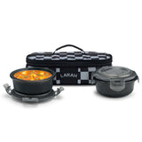 Borosil Larah Colormate Round Lunch Box, Black Set of 2, 400ml