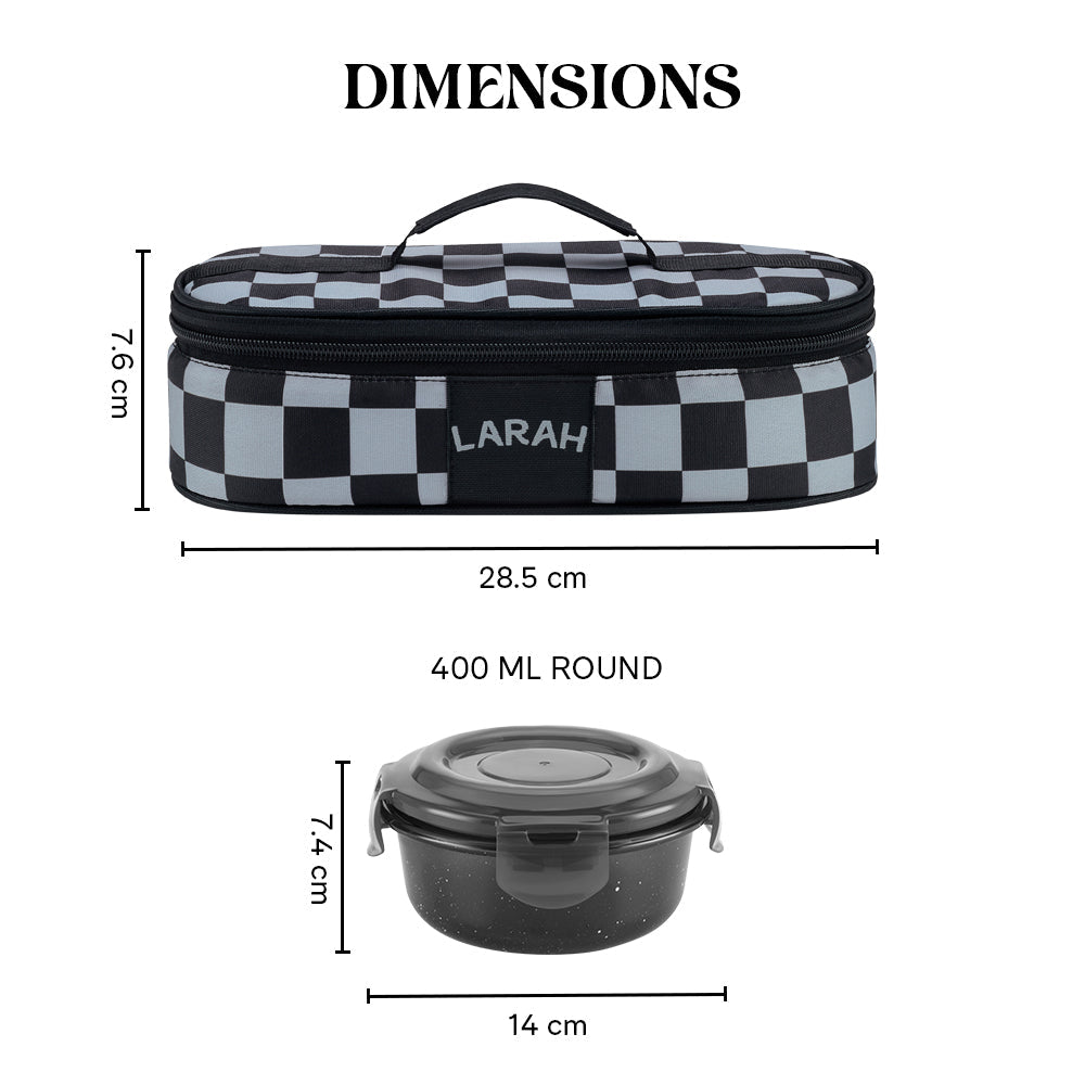Borosil Larah Colormate Round Lunch Box, Black Set of 2, 400ml